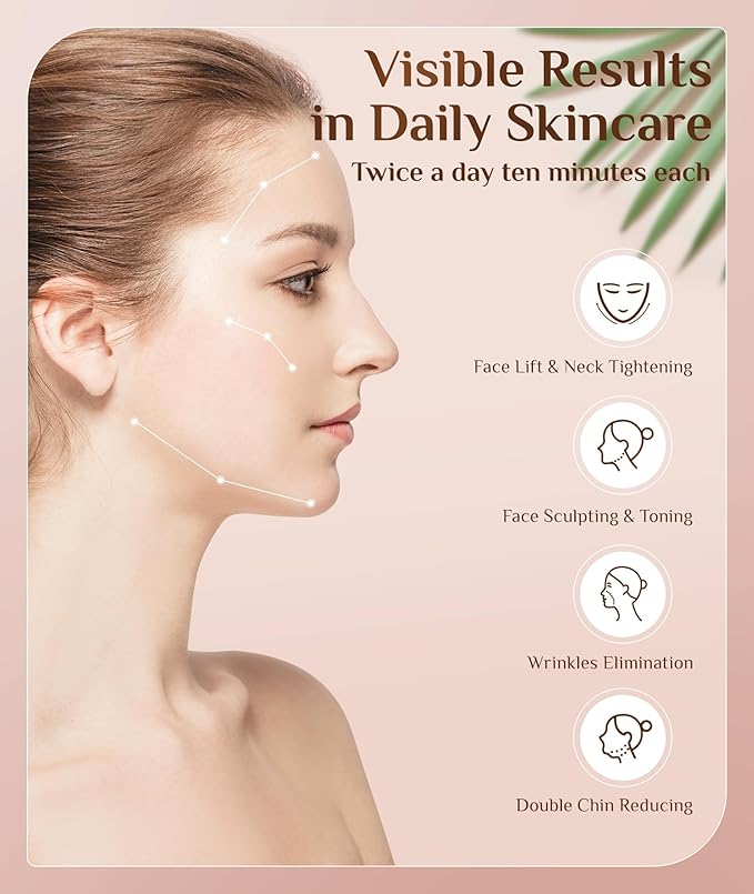 7 Color Galvanic Machines - Red Light Therapy for Face and Neck, Face Massager Tool for Wrinkles, Double Chin, Vibrating Facial Massager with Thermals, Pink