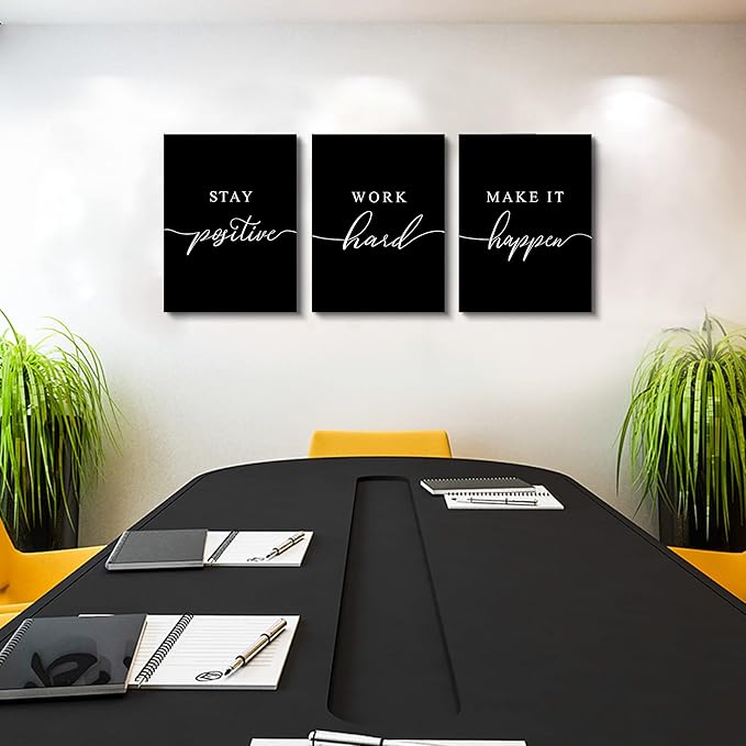 Framed Canvas Wall Art - Motivational Quote Set of 3 Prints, Stay Positive & Inspirational Office Wall Decor (E-3pcs, 12x16in x3pcs)