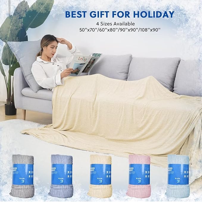 HOMFINE Cooling Blankets for Hot Sleepers - Summer Blanket Thin Lightweight Breathable Soft Double Side Enhanced Cooling for Bed Couch Sofa, Keep Cool for Night Sweats (Beige, 60 x 80 inches)