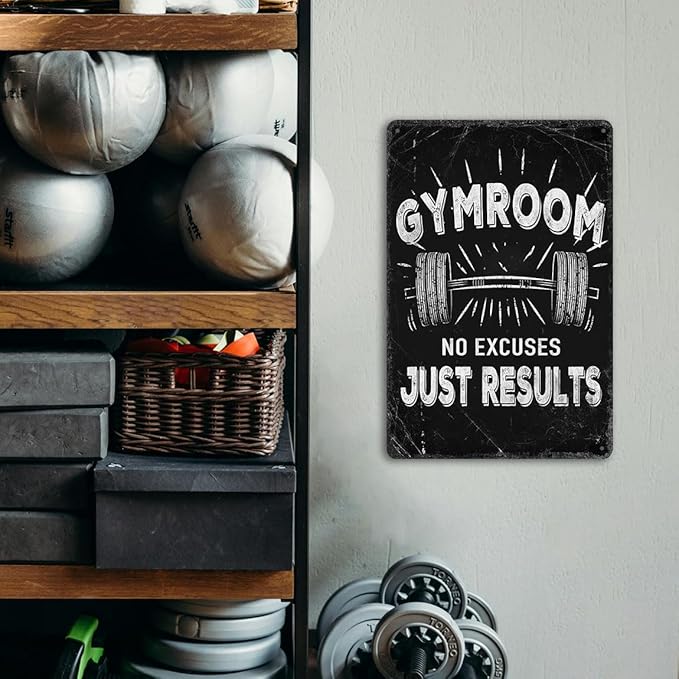 Gym Room Metal Tin Sign Motivational Gym Posters Gym Room No Excuses Just Results Signs Gym Posters For Home Gym Funny Vintage Tin Sign For Gym Garage Inspirational Quotes Wall Art Decoration