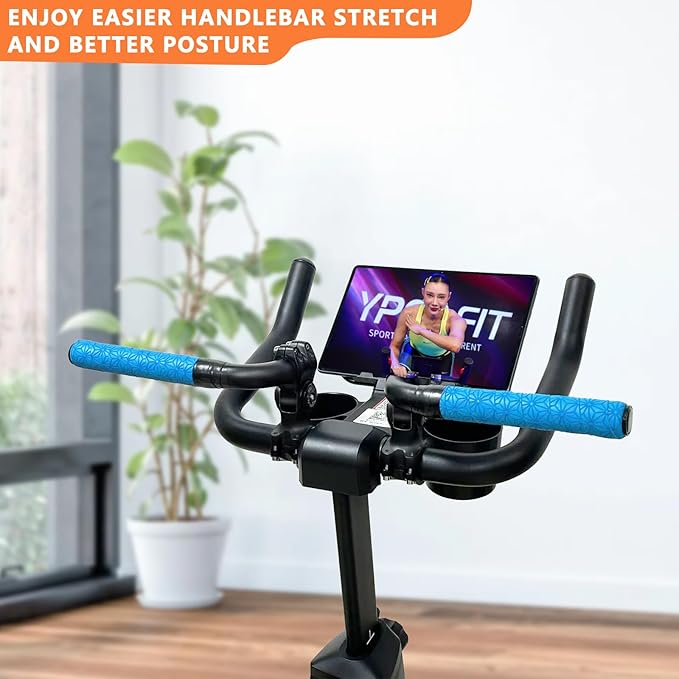 Handlebar Extender for Peloton Indoor Exercise Bikes, 1 Pair of Ultimate Handlebar Extension of Peloton Accessories (Bull-horn (with Blue Tapes))