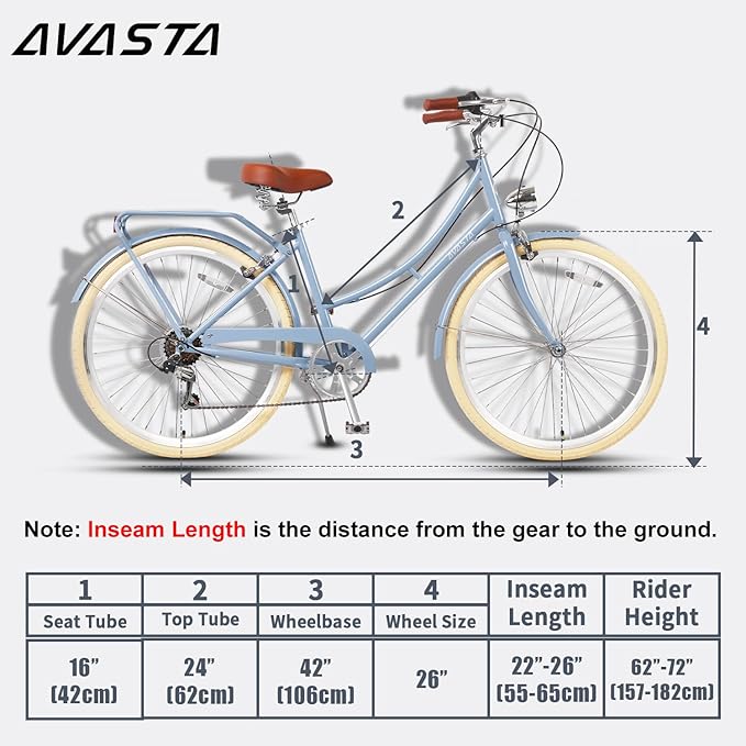 AVASTA Astrid Vela Hybrid Bike for Adult Women Female Lightweight Step Through 26 Inch High Tensile Steel Frame City Commuter Comfort Lady Bicycle, 6-Speed, Multiple Colors