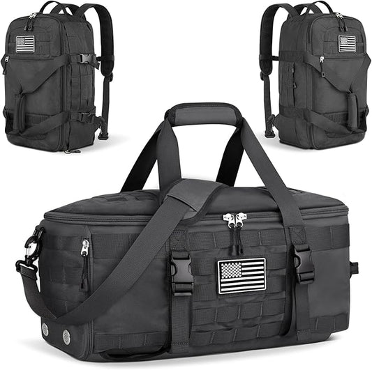 ETRONIK Gym Bags for Men Women, Tactical Duffle Bag Backpack with Shoe Compartment, 3 in 1 Carry on Travel Backpack with Wet Pocket, Weekender Overnight Range Bag for Workout Football Gym, Grey