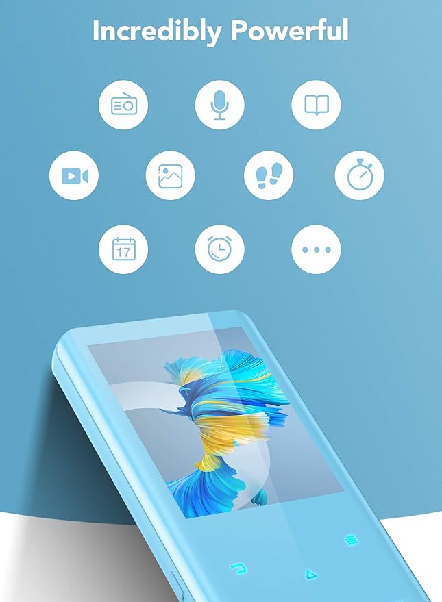 AGPTEK 64GB MP3 Player with Bluetooth 5.3, A19PL 2.4" Curved Screen Portable Music Player with Speaker Lossless Sound with FM Radio, Voice Recorder, Supports up to 128GB, Blue