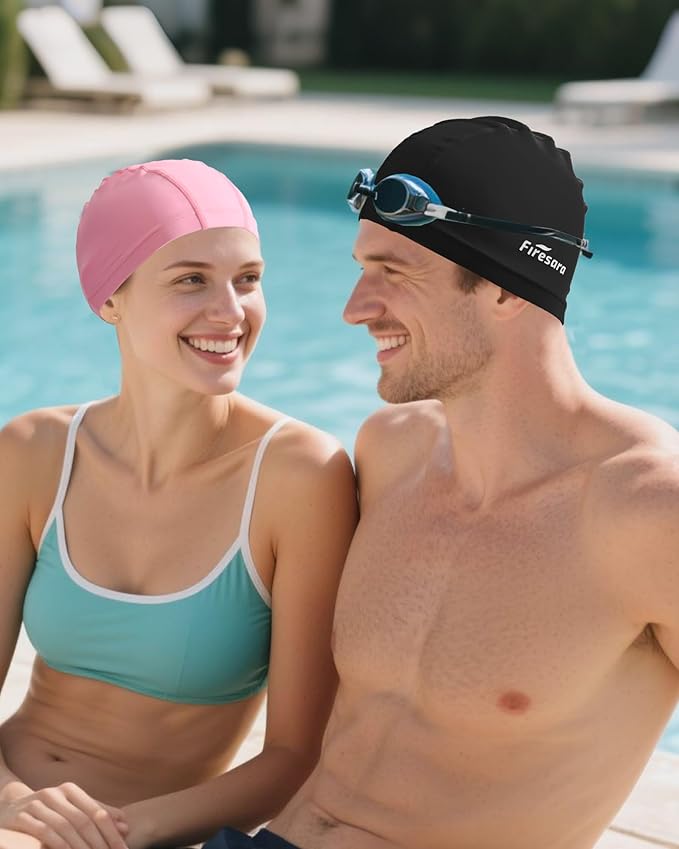 Firesara Fabric Swim Cap, High Elasticity Swimming Cap Keeps Hair Clean Breathable Fit Both Long Hair Short Hair, Swim Caps Woman Girls Men Kids One Size Hat
