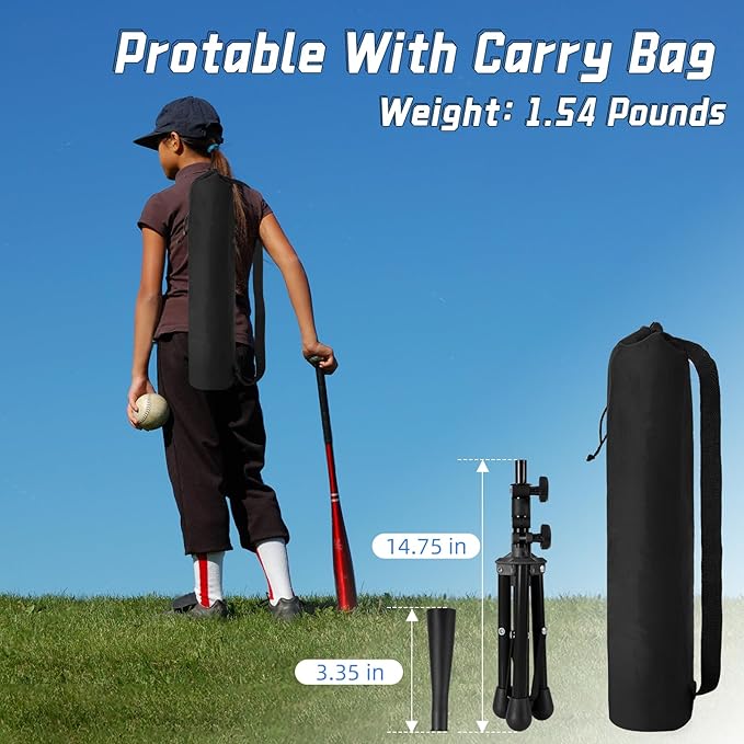 Baseball Tee For Kids, Easy Adjustable Batting Tee From 20.85 to 31.30 Inches. Foldable and Stable Baseball Tees for Hitting with Portable Bag. Softball Tee for Children Aged 3-10 Baseball Training.