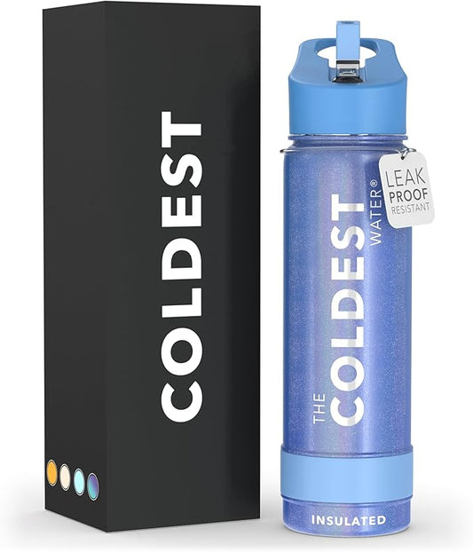 Coldest Insulated Water Bottle with Straw Lid - Stainless Steel Metal Insulated Bottle for Men & Women (Galactic Blue Glitter, 24 oz)