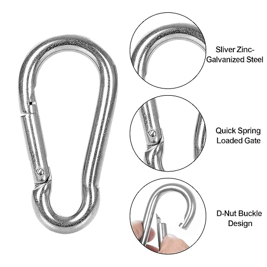 60 Pack M8 x 3-1/8inch Spring Snap Hooks Heavy Duty Carabiner Clips Galvanized Steel Quick Link Clip for Camping Hiking Traveling Outdoor Swing Gym, 500Lbs Capacity1