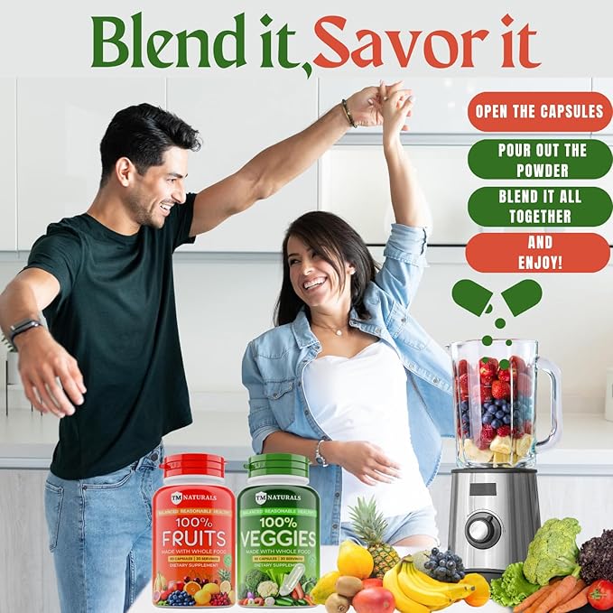 Fruit and Veggies Supplement Vitamins for Men and Women Super Fruits and Veggies Capsules to Support Balanced Nutrition and Energy Levels Whole Natural Super Foods 180 Count (Pack of 4)