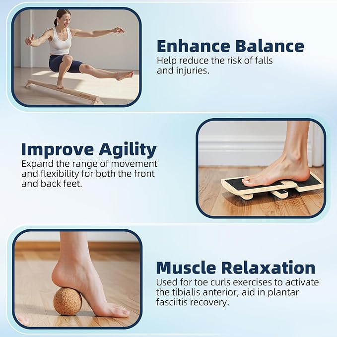 Balance Trainer Kit, Ankle Strengthener Exerciser for Sprained, Single Leg Balance Board and 40 Inch Beam for Plantar Fasciitis Relief, Blackboard Foot Trainer (with Cork Massage Ball)