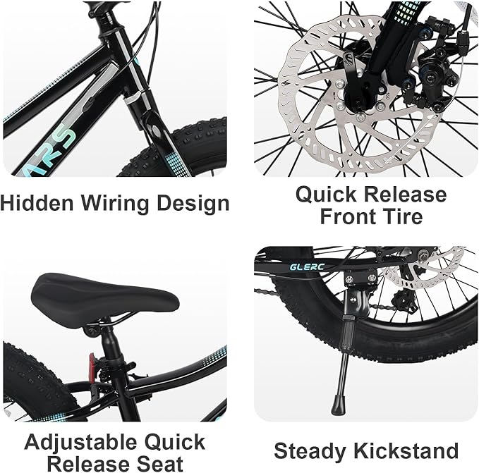 Glerc Mars Kids Mountain Bike, 20 24 Inch Fat Tire Bike for Teen Ages 6-14 Year Old, Bicycle with 2.8-Inch Wide Tires and 6 Speed Drivetrain, Multiple Colors