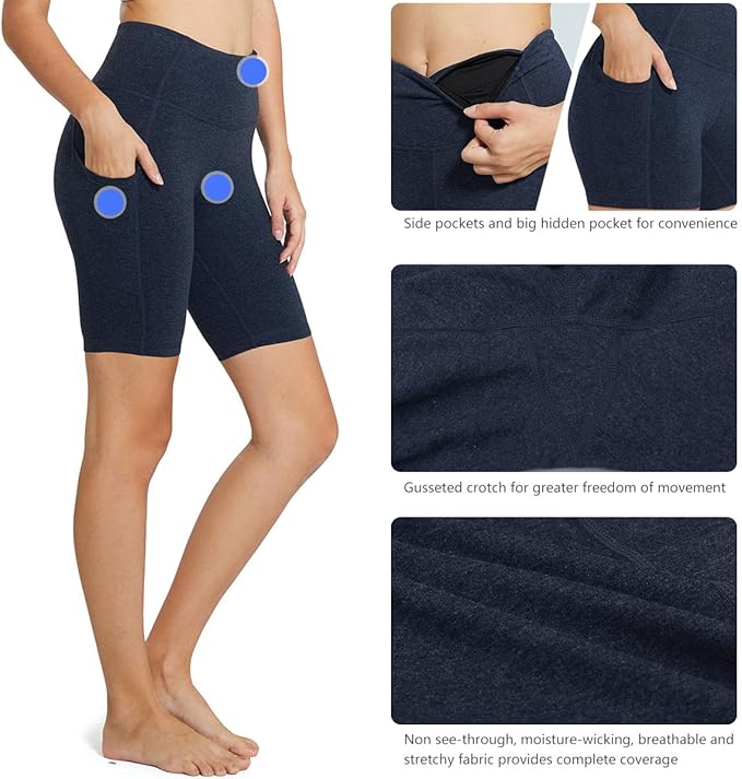 baleaf Women's 8"/ 5"/ 3" Biker Shorts High Waist Yoga Workout Gym Running Volleyball Spandex Shorts with Pockets