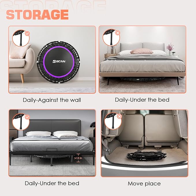 BCAN 40"/48" Rebounder Trampoline for Adult, 450/550LBS Fitness Trampoline with Bungees, Adjustable Handle, Stable & Quiet, Indoor Outdoor, Whole-Body Workout & Relaxation at Home for Women/Men