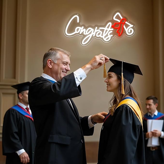 Congrats Graduation Neon Sign - Class of 2025 Graduation Party Decorations,LED Neon Light Up Sign for Photo Backdrop,Graduate Ceremony Wall Decor for High School College Celebration