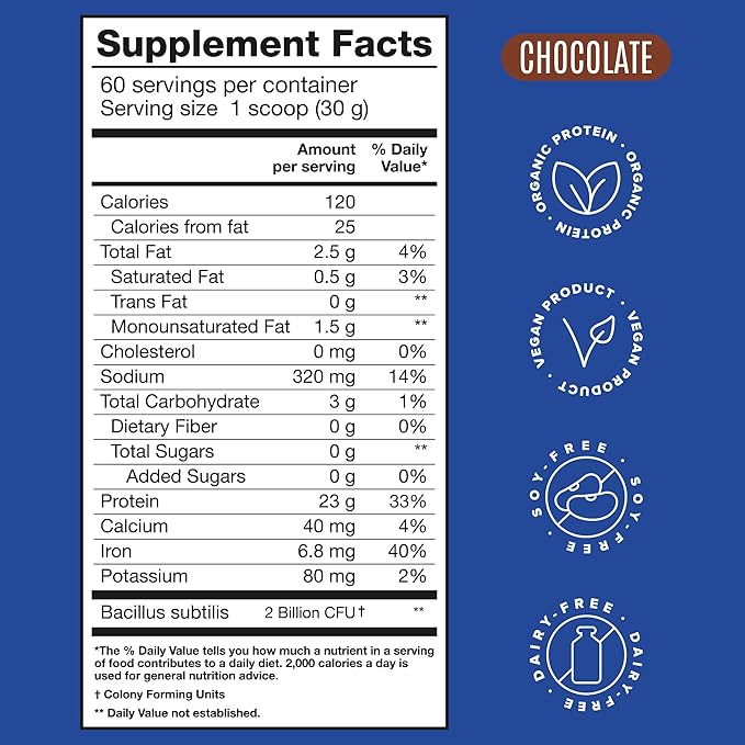 Falcon Vegan Protein Powder Organic, Stevia & Sugar Free, Plant Based Protein, Low Carb, Dairy Free, Keto, Non Whey Protein, Probiotic, Pea Protein | Chocolate Flavor - 60 Servings - 3.9lb