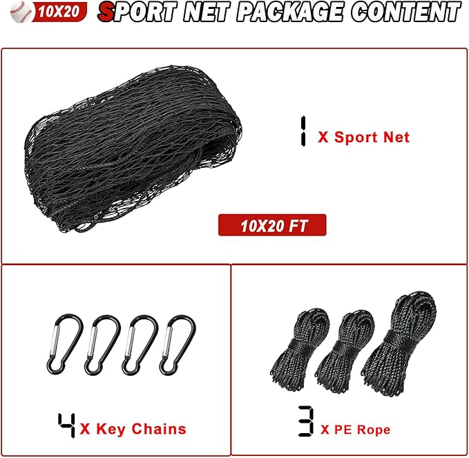 Baseball Softball Backstop Nets,Sports Net,Sports Netting Barrier,Sports Netting for Backyard,Twisted Knotted PE Net