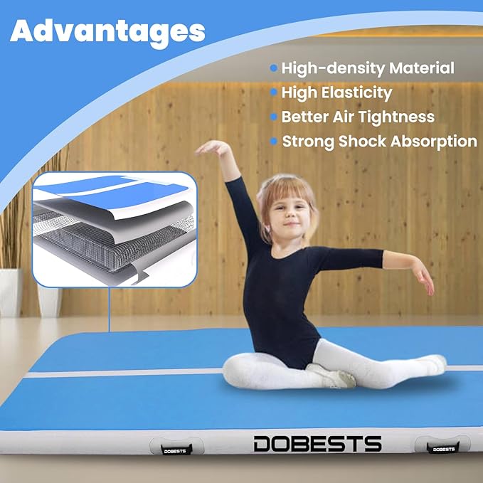 DOBESTS Inflatable Air Gymnastics Mat Tumbling Mat Tumble Track Gymnastics Training for Kids Home 6.6 feet 10 feet 13feet 16feet 20feet 4/8inch Thick for Cheerleading Dance Yoga Cheer Water With Pump