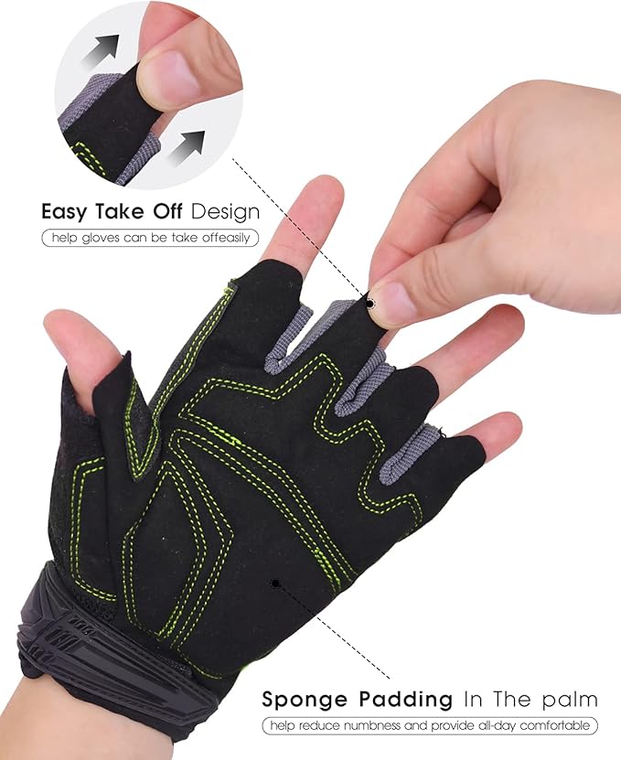 HANDLANDY Fingerless Work Gloves for Men Utility Padded Half Finger Driving Working Gloves (XXL, Green)