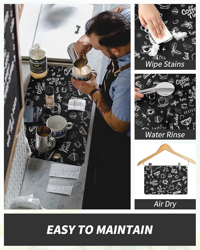 AMOAMI Coffee Mat Hide Stain Rubber Backed Absorbent Dish Drying Mat for Kitchen Counter - Fits Under Coffee Maker & Machine (17x31.5, Ink)