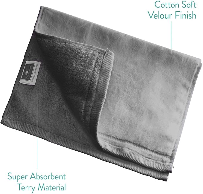Creative Scents 100% Cotton Velour Fingertip Towels - 4 Pack 11 by 18 Inch – Decorative, Extra Absorbent and Soft Face Towel, Ideal for Bathroom and Powder Room (Gray)