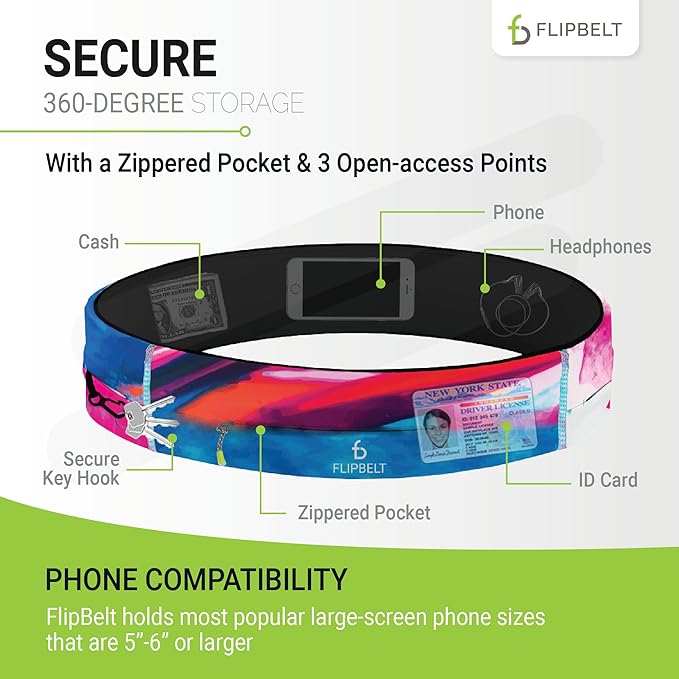 FlipBelt Zipper Running Belt, Waist Pack for Fitness and Running, US Company