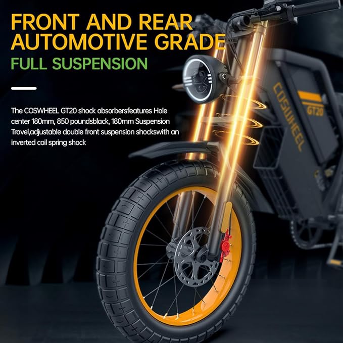 COSWHEEL GT20 Electric Bike for Adults 2000W/4000W 48V/25/40AH Removable Battery 83-145 Miles 7-Speed 20x4.0 Fat Tires Dirtbike Electric Mountain Bike for Cross City & Rocky Off-Road Riding