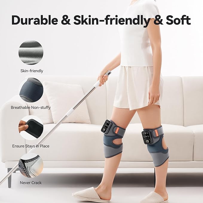 Cordless Knee Massager with Heat Vibration for Pain Relief, MAXwarm 4.0[2025 Upgraded] - Electric Heated Knee Brace with 5 Heat Levels and 3 Massage Mode, Gifts for Men Women (Grey, Single)