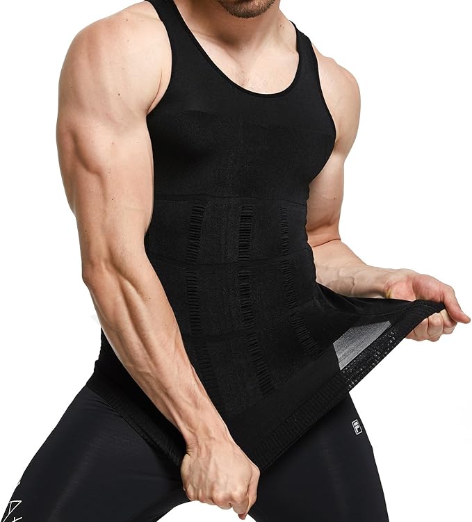 GKVK Mens Slimming Body Shaper Vest Shirt Abs Abdomen Slim