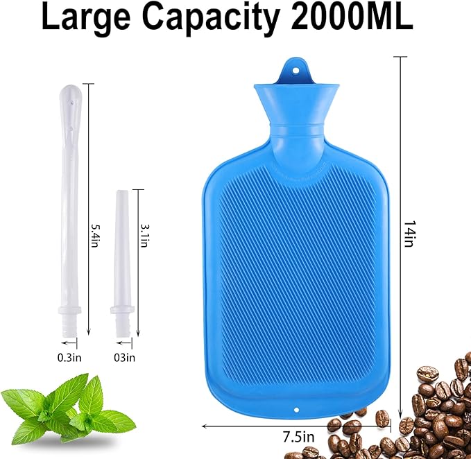 Enema Bag Kit with 5ft Hose Coffee Enemas at Home Water Shower Douche Colon Detox Cleanse Kit with Tubing, Tips, Clamp and Hook (Blue, 2 L)