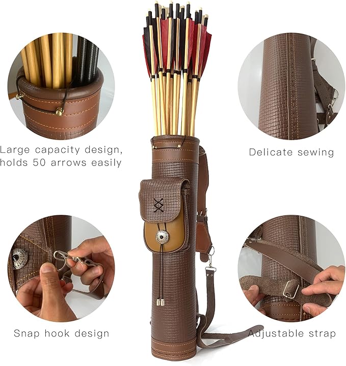 Arrow Quiver or Rustic Leather Quiver - Back Quiver for Arrows and Crossbow Quiver - Bow Quiver and Quiver for Compound Bow - Traditional Arrow Holder