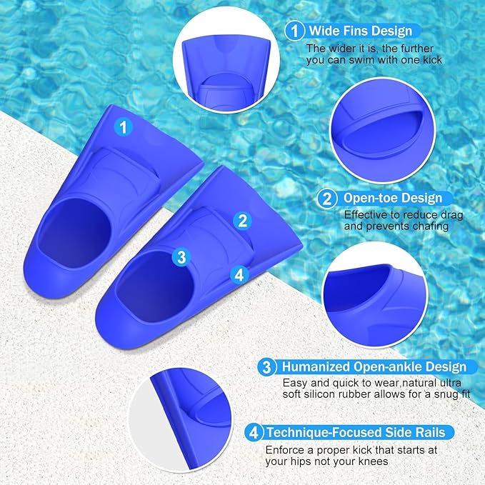 Gintenco Swim Fins, Kids Swim Training Fins for Lap Swimming, Travel Size Flippers with Mesh Bag, Silicone Swimming Fins for Kids Teens Adults Women Men