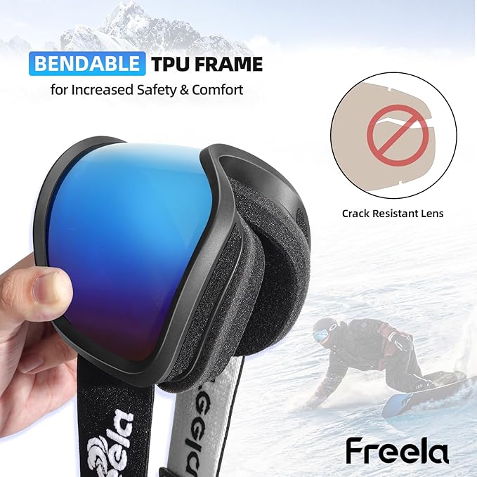Freela Ski Goggles OTG Men Women, Over Glasses Snow Snowboard Sports Goggles for Adult Youth 100% UV400 Protection Anti Fog