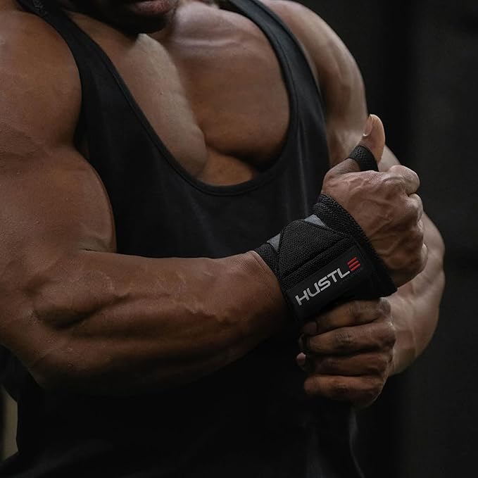 Hustle Athletics Wrist Wraps for Weightlifting – Max Wrist Support for Safe & Heavy Lifts, USPA Approved 18" & 12" Lengths, Thumb Loop Gym Straps for Powerlifting & Weight Lifting for Men and Women