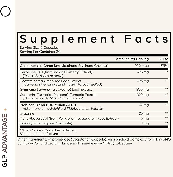 Codeage GLP-Advantage+ Supplement - Metabolic & GLP-1 Activity Support - Chromium, Berberine, Green Tea, Gymnema, Curcumin, Taurine, Resveratrol - Weight Management & Gut Health, Non-GMO - 60 Capsules