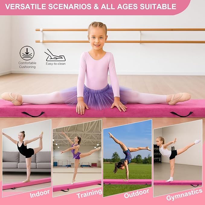 AWSUM Foldable Balance Beam for Kids, 6ft/8ft/9ft/10ft Anti-Slip Gymnastics Equipment, Suede Cover, Toddler to Teen, for Home Training School