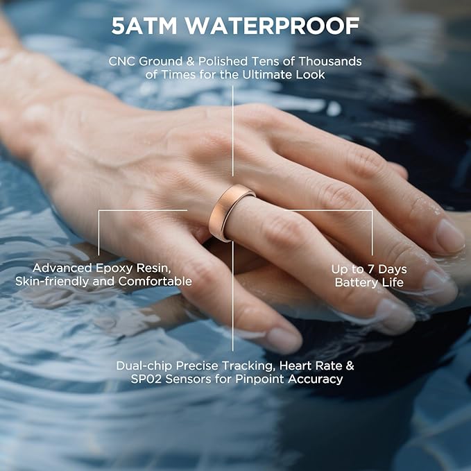 Fitness Tracker with Sleep Tracking, Smart Ring for Women Men, Activity Trackers Fitness Ring with 24/7 Heart Rate Monitor,Step Counter,Calorie Pedometer,No Subscription,for iOS Android(Rose Gold,#12)