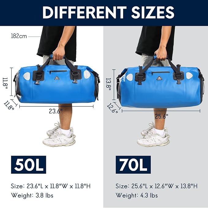 Haimont Waterproof Duffel Bag Roll-top Dry Duffel Bag with Quick-fixed Straps for Motorcycling, Rafting, Boating, SUP, Kayaking, Travel, 50L/70L