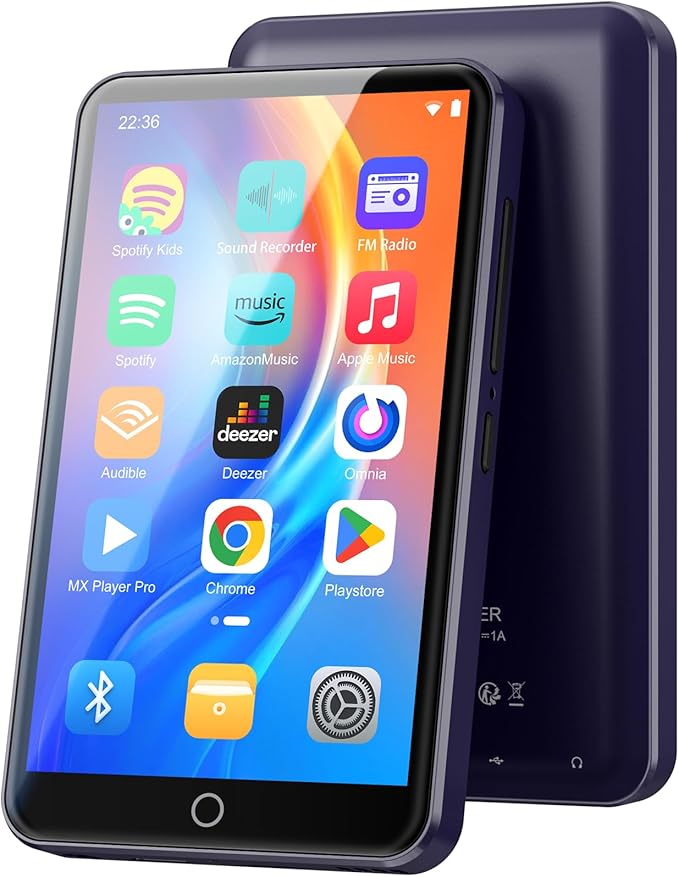 80GB MP3 Player with Bluetooth and WiFi, Android MP3 & MP4 Players with 4" Touchscreen and Speaker, Spotify Music Player with FM Radio, Audible, Amazon Music, Play Store (Purple)