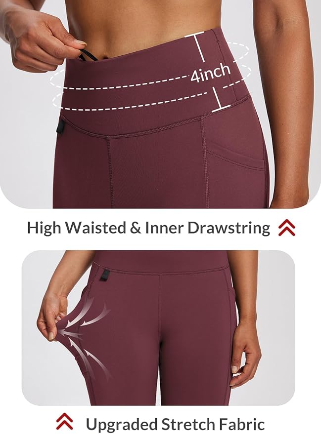 baleaf Women's Fleece Lined Leggings Waterproof Winter Hiking Pants Thermal Running Tights Zipper Pockets High Waisted