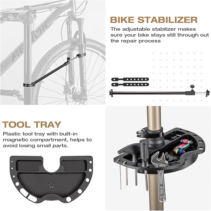 CXWXC Bike Repair Stand - Bicycle Stand For Maintenance Workstand - Ebike Repair Stand Shop Home Mechanics for Mountain Road Bike and E Bike (Champagne)