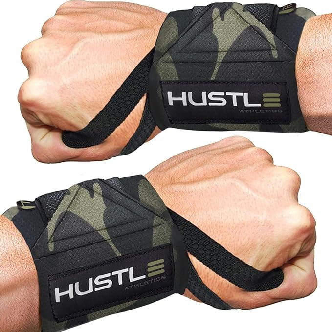 Hustle Athletics Wrist Wraps for Weightlifting – Max Wrist Support for Safe & Heavy Lifts, USPA Approved 18" & 12" Lengths, Thumb Loop Gym Straps for Powerlifting & Weight Lifting for Men and Women