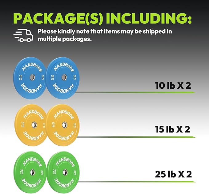 Colored Bumper Weight Plates Olympic Weight Plate Set 2-Inch, 10/15/20/25/35/45/55 lb Barbell Weight Plates Set for Home Gym, Rubber Strength Training Weights Plates for Weight Lifting