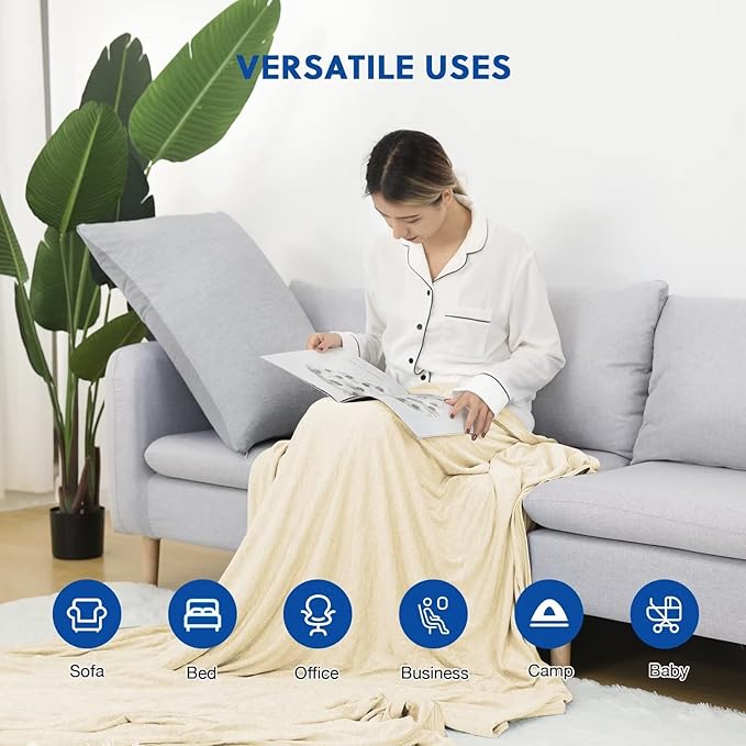 HOMFINE Cooling Blankets for Hot Sleepers - Summer Blanket Thin Lightweight Breathable Soft Double Side Enhanced Cooling for Bed Couch Sofa, Keep Cool for Night Sweats (Beige, 60 x 80 inches)