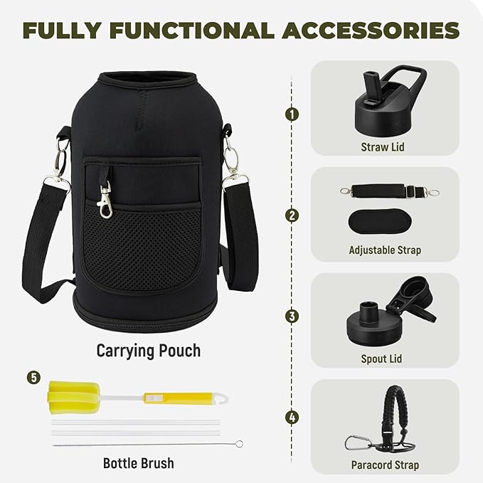 COKTIK 84oz Half Gallon Water Bottle - Triple Insulated Stainless Steel Flask, 48hr Cold Retention, Leakproof & BPA-Free, Large Water Jug for Gym, Hiking, Camping, Outdoor Sports (Midnight)