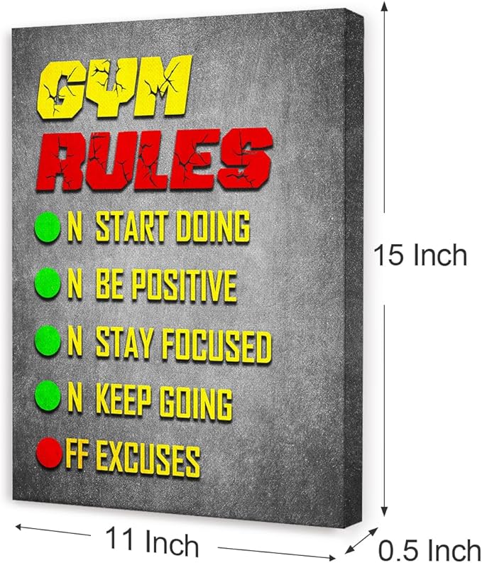 Gym Quotes Wall Art,Inspirational Workout Wall Decor,Gym Rules Canvas Wall Art for Exercise Fitness Room