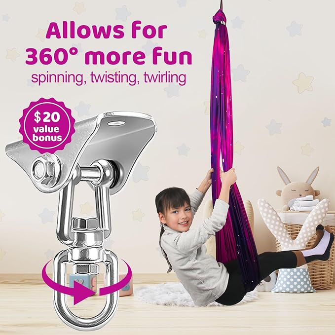 Double Layer Sensory Swing for Kids & Adults Holds up to 300lbs Indoor and Outdoor Therapy Cuddle Swing with 360° Swivel Hanger Kit Adjustable with Aspergers Autism ADHD (Galaxy Purple)