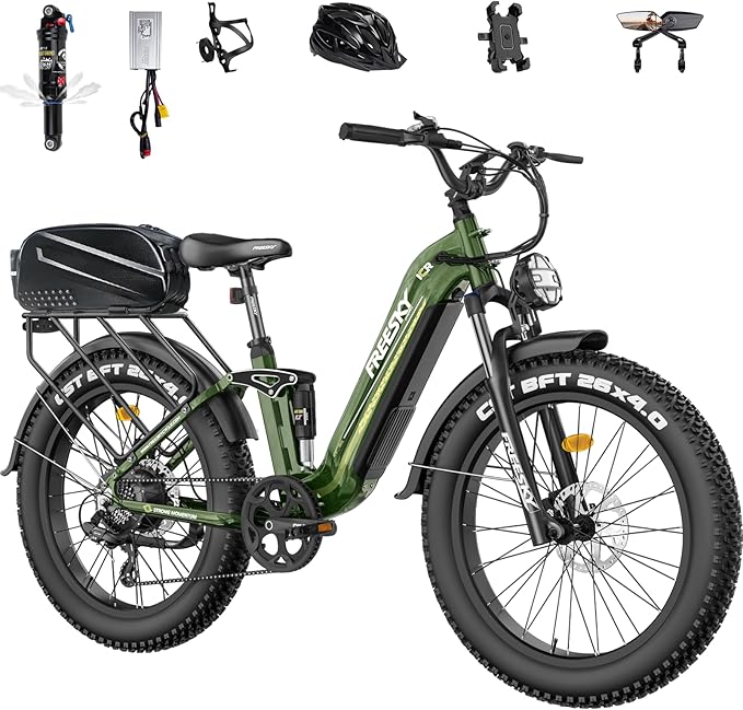 FREESKY Electric Bike for Adults,105mile Long Range Ebike, 2000W Motor 37MPH Fast Step-Thru E Bike 25Ah Samsung Cells Battery Full Suspension Electric Dirt Bicycle 26'' Fat Tire for Commuter Mountains