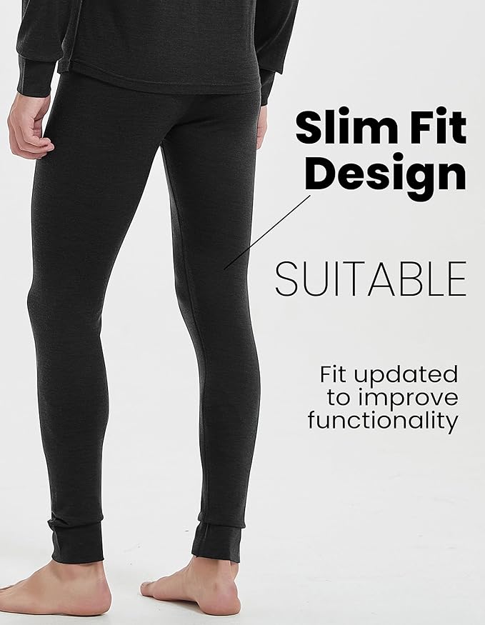 Iguana Mens 100% Merino Wool Base Layer Sets for Ski Lightweight Thermal Underwear