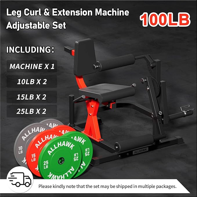 All-in-One Leg Extension and Curl Machine, Adjustable Seated Leg Rotary Extension Machine for Lower Body, Plate Loaded Home Gym Weight Machine for Thigh Workouts