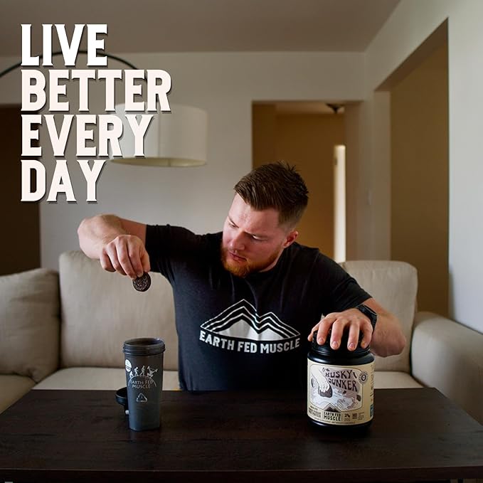 Earth Fed Muscle Husky Dunker Cookies N' Cream Truly Grass Fed Whey Protein Powder - No Artificial Ingredients, Soy Free, Non-GMO and Hormone Free (2 Pound, 27 Servings, Cookies n' Cream)